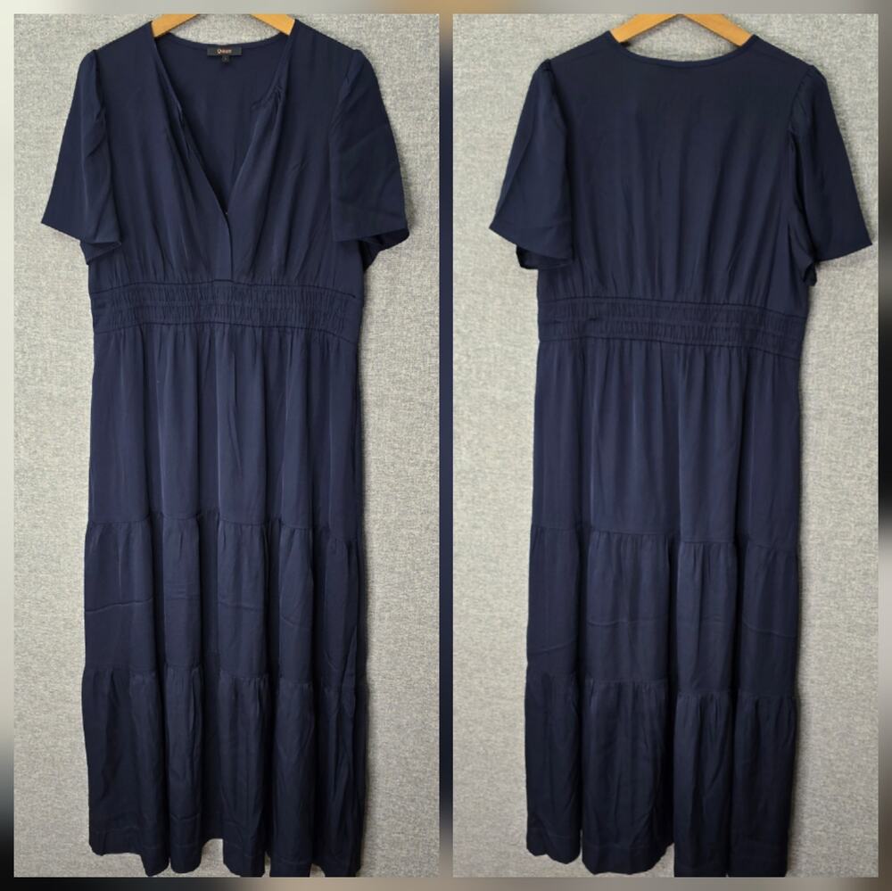 QUINCE WASHABLE STRETCH SILK TIERED MAXI DRESS, SIZE L *